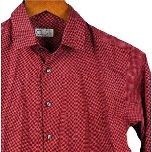 Calibrate Mens Dress Shirt Trim Fit Size 16 Red Polka Dot Button Up C2 36” Chest